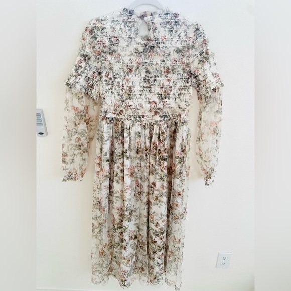Needle & thread Ivory green garland floral smocked midi dress 10 - Picture 9 of 9
